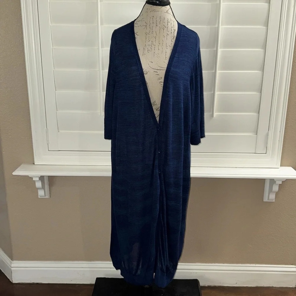 Torrid Space-Dye Duster V-Neck Button-Front Sweater Blue - Picture 1 of 16